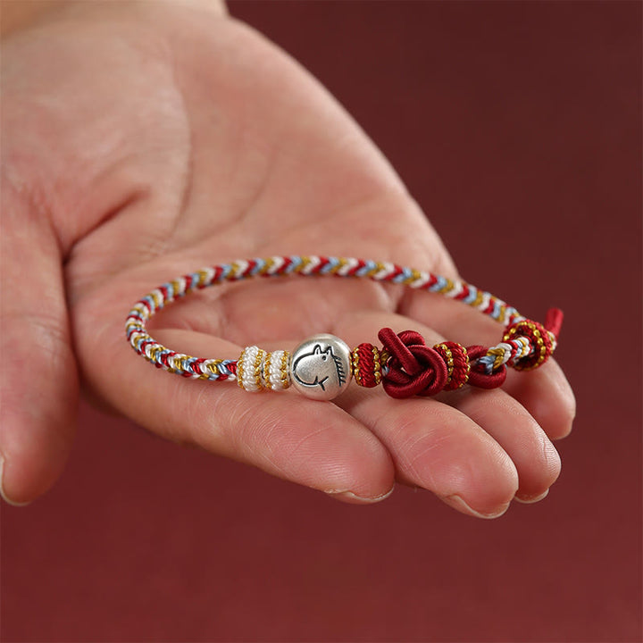Pulsera trenzada de la suerte con Buddha Stones del Año del Caballo en plata de ley 999 de Dunhuang - image 4