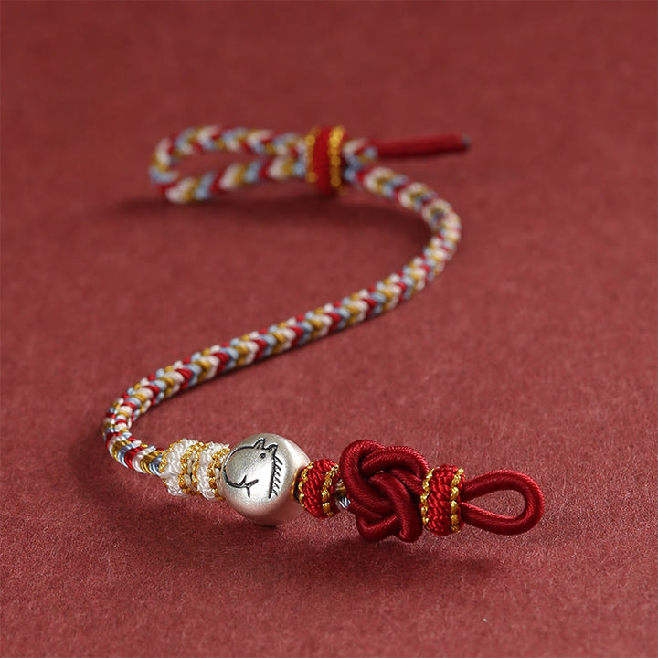 Pulsera trenzada de la suerte con Buddha Stones del Año del Caballo en plata de ley 999 de Dunhuang - image 2