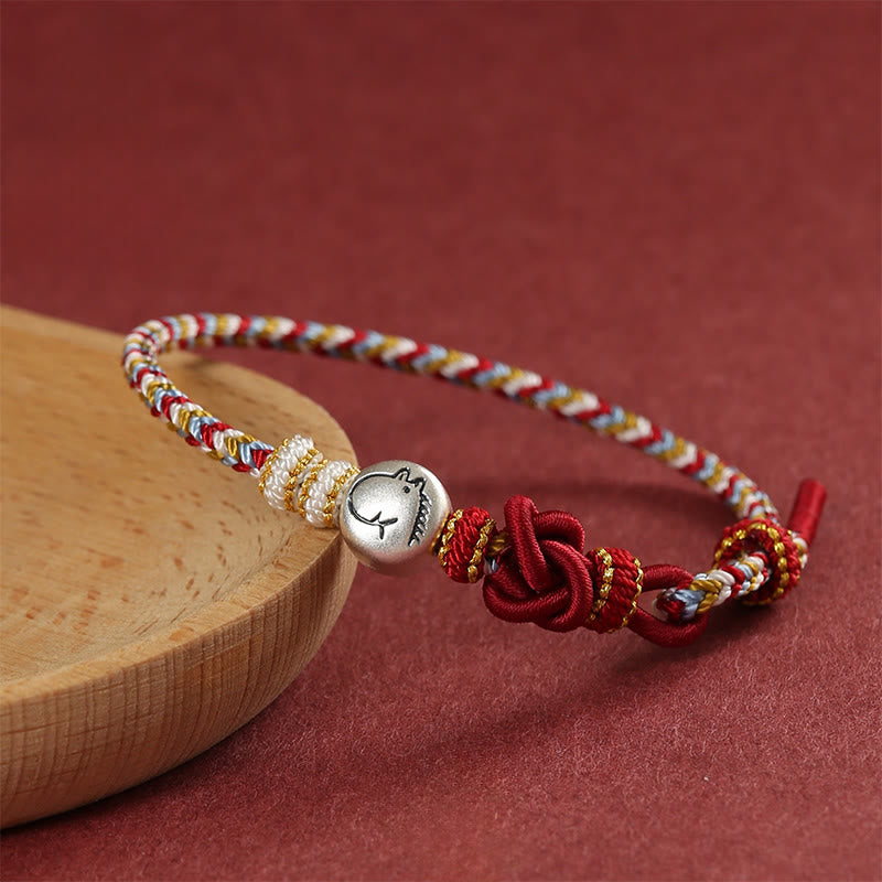Pulsera trenzada de la suerte con Buddha Stones del Año del Caballo en plata de ley 999 de Dunhuang - image 1