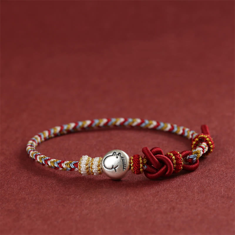 Pulsera trenzada de la suerte con Buddha Stones del Año del Caballo en plata de ley 999 de Dunhuang - Caballo (circunferencia de muñeca 14-19 cm) - image 0