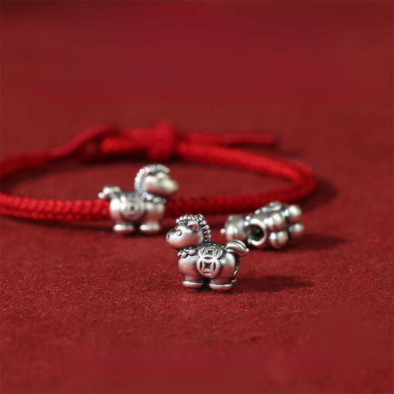 Pulsera trenzada de la suerte con monedas de cobre y hilo rojo de plata de ley 999 con Buddha Stones del Año del Caballo - image 3