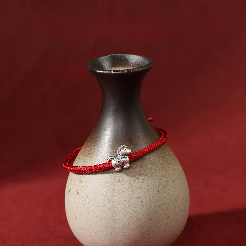 Pulsera trenzada de la suerte con monedas de cobre y hilo rojo de plata de ley 999 con Buddha Stones del Año del Caballo - image 2