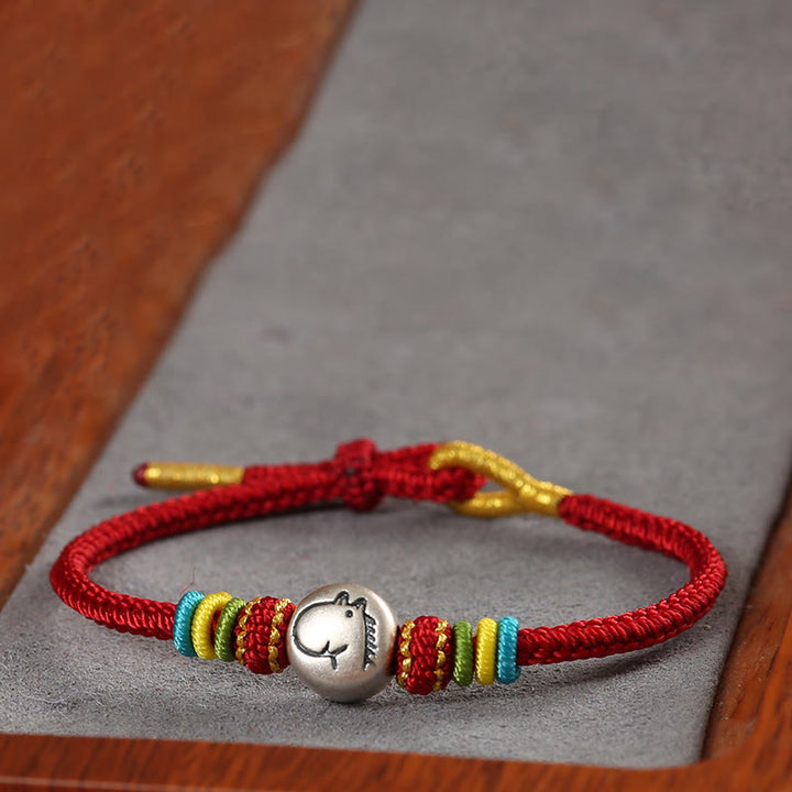 Pulsera trenzada de hilo rojo de plata de ley 999 con Buddha Stones del Año del Caballo - image 2