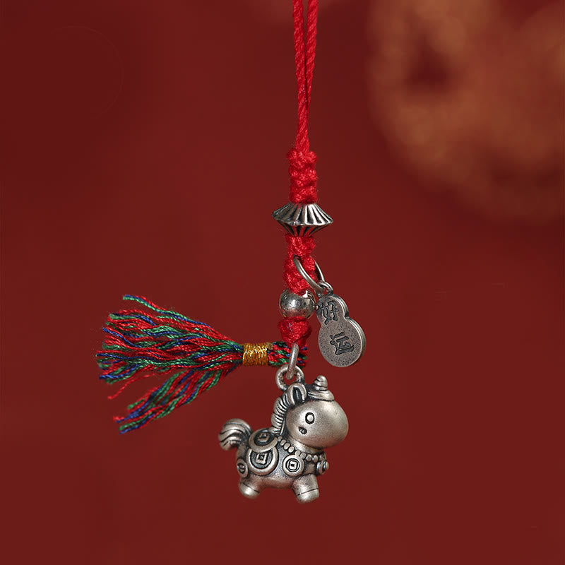 Buddha Stones del Año del Caballo, monedas de cobre de buena suerte en plata de ley 999, decoración colgante para teléfono - Rojo - image 0