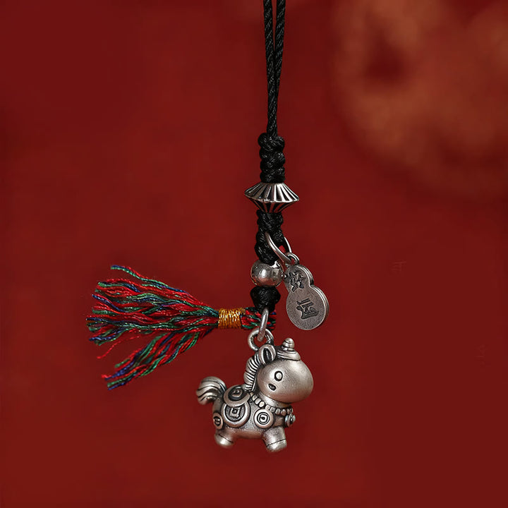 Buddha Stones del Año del Caballo, monedas de cobre de buena suerte en plata de ley 999, decoración colgante para teléfono - Negro - image 9