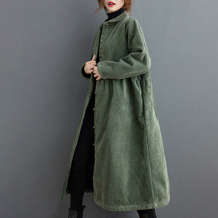 Abrigo de pana de algodón con botones lisos y manga larga para mujer, forrado con vellón y bolsillos , de Buddha Stones - image 12