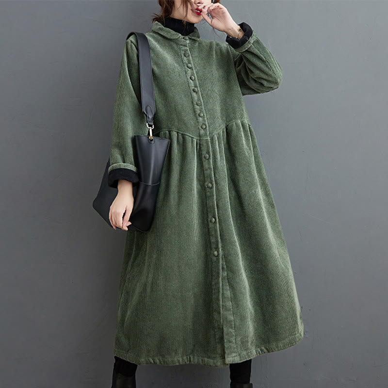 Abrigo de pana de algodón con botones lisos y manga larga para mujer, forrado con vellón y bolsillos , de Buddha Stones - image 15