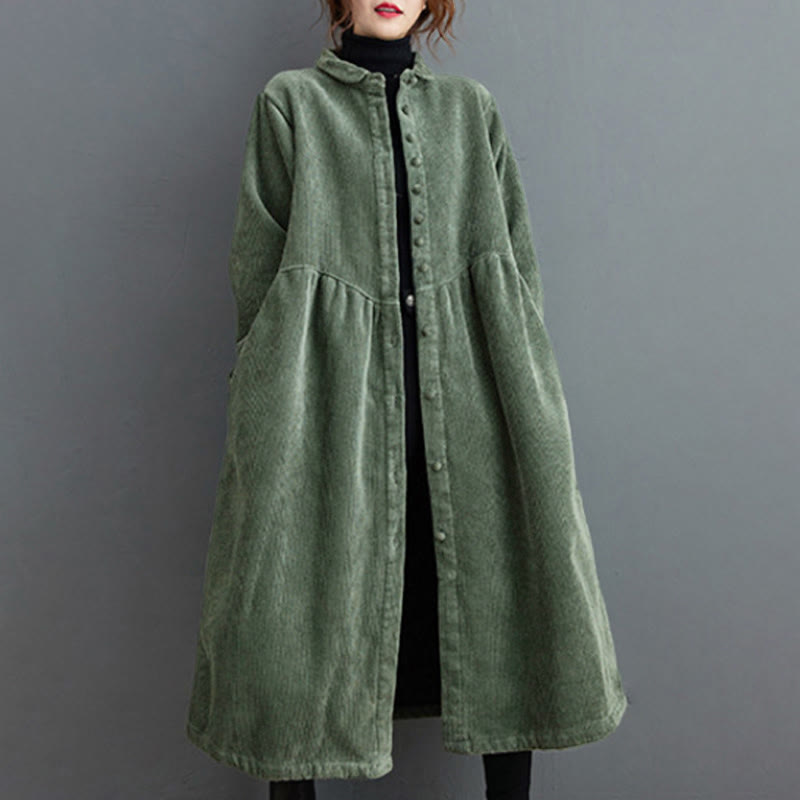 Abrigo de pana de algodón con botones lisos y manga larga para mujer, forrado con vellón y bolsillos , de Buddha Stones - image 14