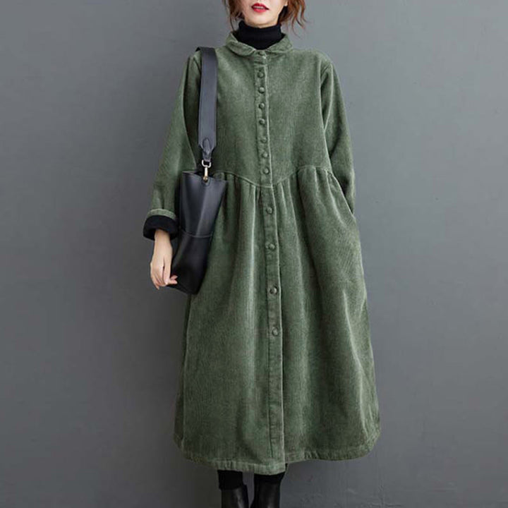 Abrigo de pana de algodón con botones lisos y manga larga para mujer, forrado con vellón y bolsillos , de Buddha Stones - image 10