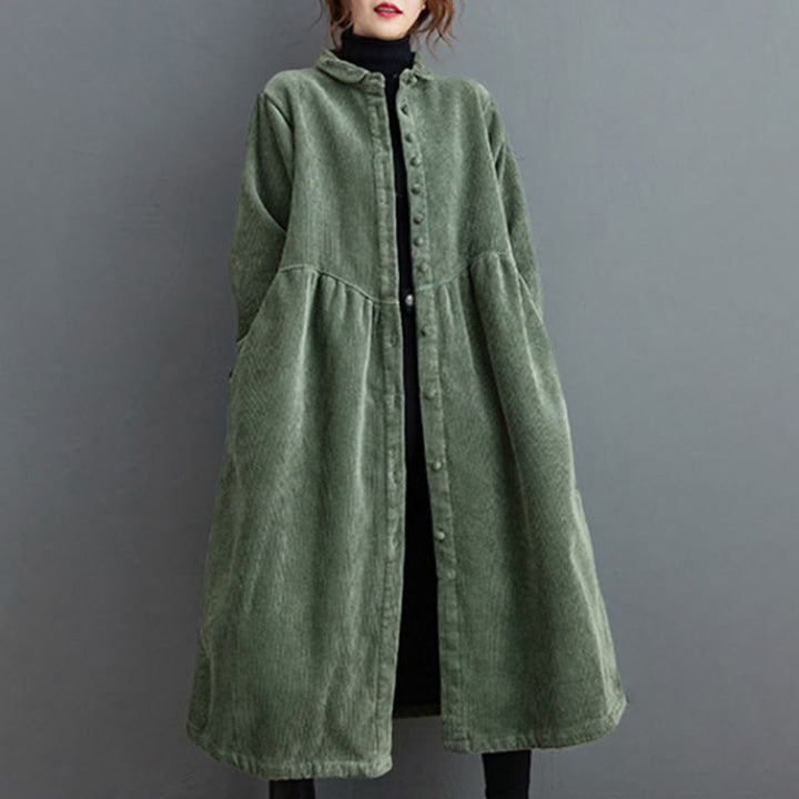 Abrigo de pana de algodón con botones lisos y manga larga para mujer, forrado con vellón y bolsillos , de Buddha Stones - image 14