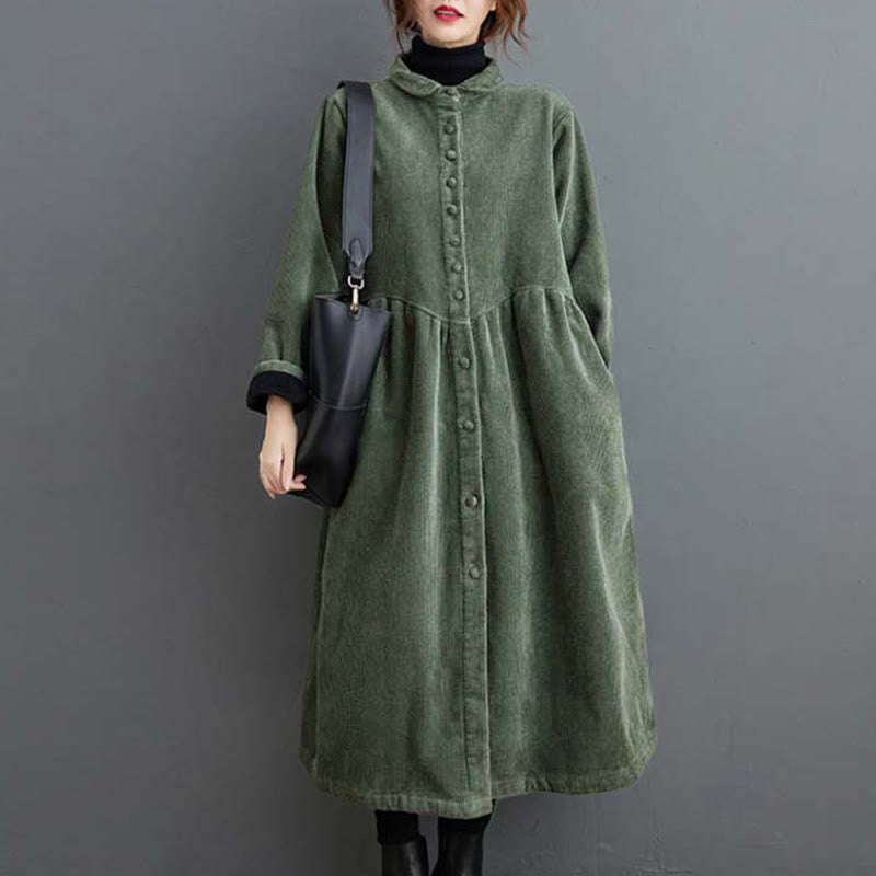 Abrigo de pana de algodón con botones lisos y manga larga para mujer, forrado con vellón y bolsillos , de Buddha Stones - image 10