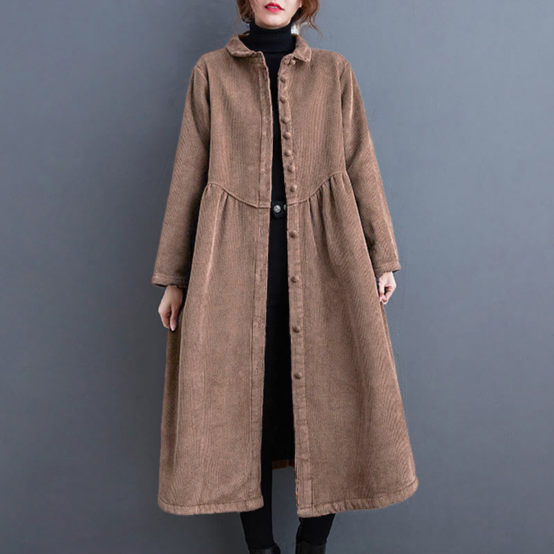 Abrigo de pana de algodón con botones lisos y manga larga para mujer, forrado con vellón y bolsillos , de Buddha Stones - image 26