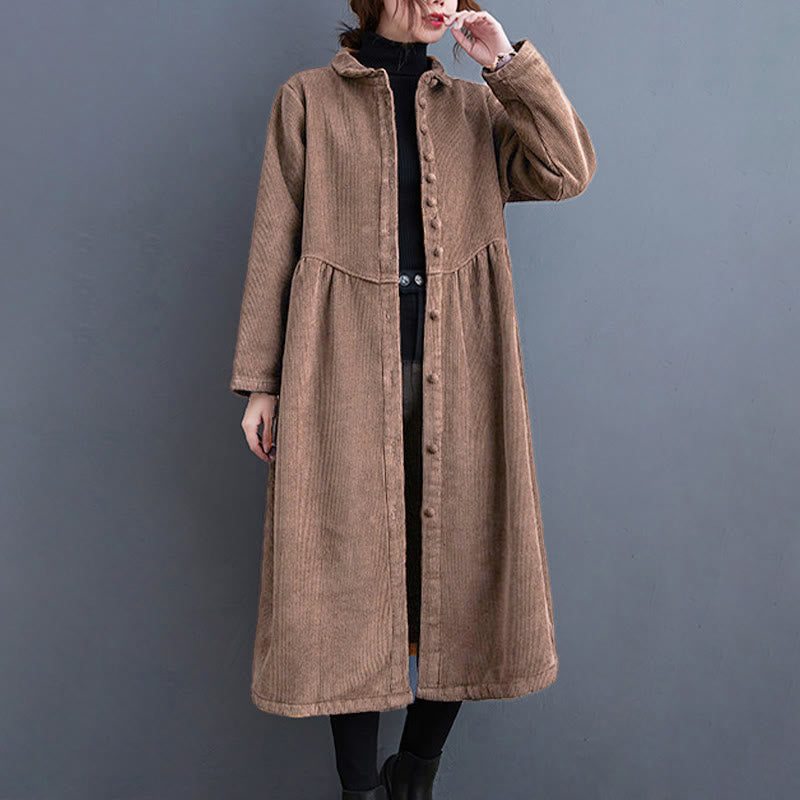 Abrigo de pana de algodón con botones lisos y manga larga para mujer, forrado con vellón y bolsillos , de Buddha Stones - SaddleBrown - US8-10，UK/AU12-14，EU40-42 (2XL) - image 23