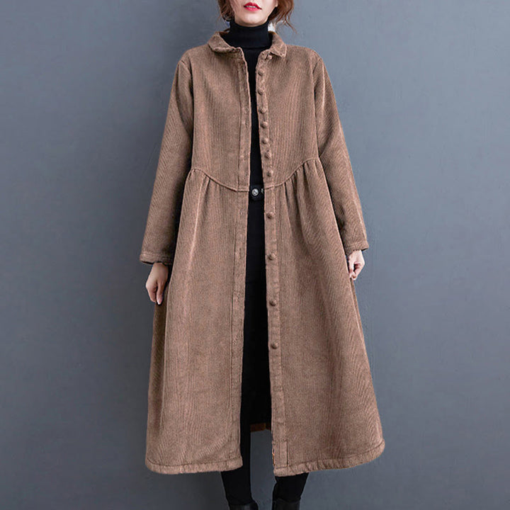 Abrigo de pana de algodón con botones lisos y manga larga para mujer, forrado con vellón y bolsillos , de Buddha Stones - image 26