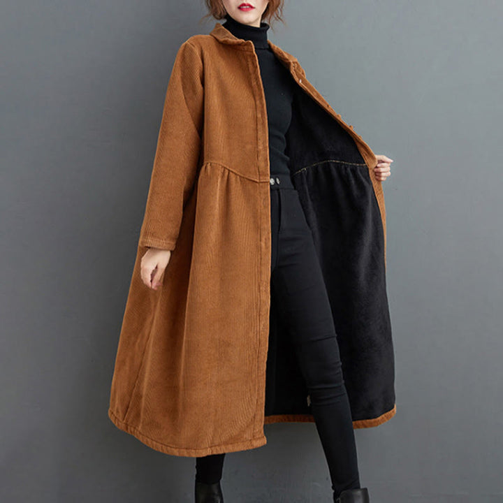 Abrigo de pana de algodón con botones lisos y manga larga para mujer, forrado con vellón y bolsillos , de Buddha Stones - image 21