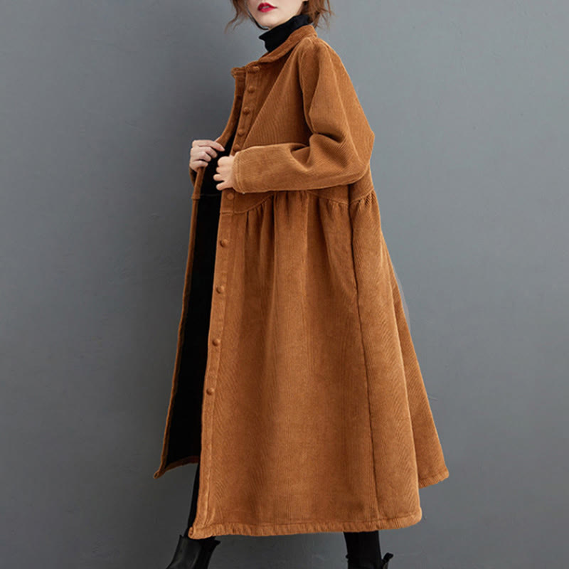 Abrigo de pana de algodón con botones lisos y manga larga para mujer, forrado con vellón y bolsillos , de Buddha Stones - image 20