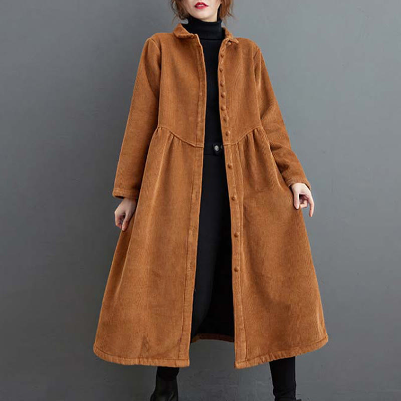 Abrigo de pana de algodón con botones lisos y manga larga para mujer, forrado con vellón y bolsillos , de Buddha Stones - Perú - US8-10，UK/AU12-14，EU40-42 (2XL) - image 16