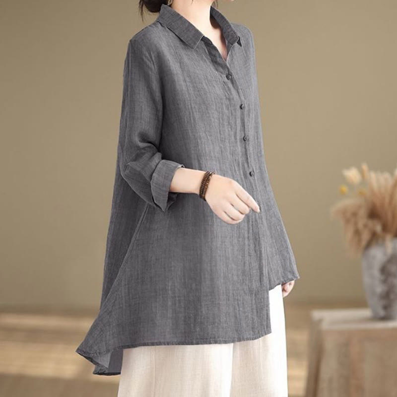 Camisa de algodón de manga larga para mujer con diseño irregular de Buddha Stones y botones - image 1