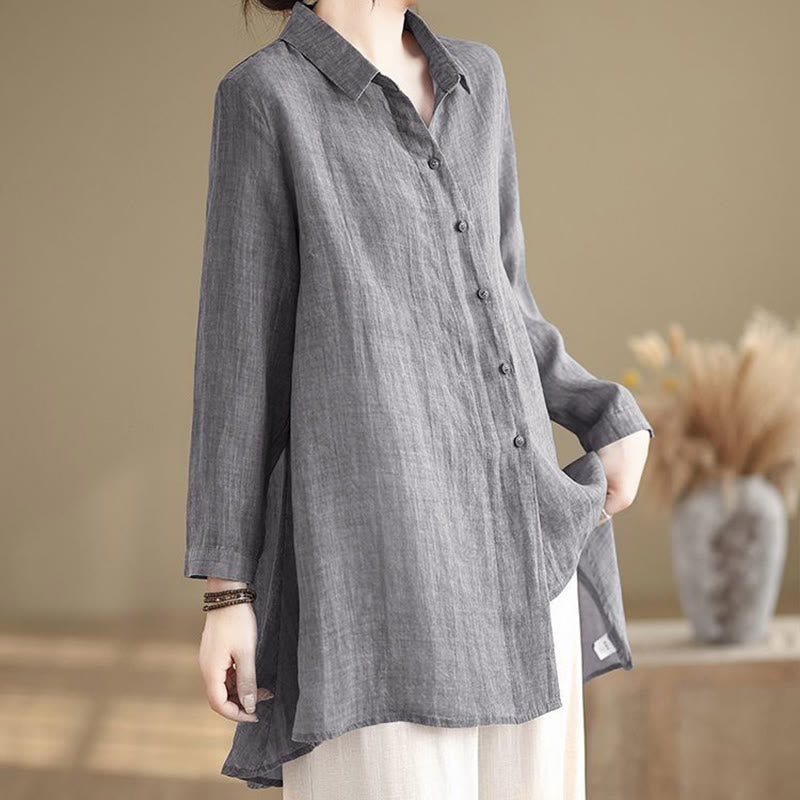 Camisa de algodón de manga larga para mujer con diseño irregular de Buddha Stones y botones - image 5