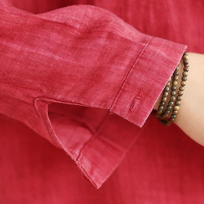 Camisa de algodón de manga larga para mujer con diseño irregular de Buddha Stones y botones - image 13