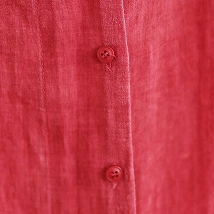 Camisa de algodón de manga larga para mujer con diseño irregular de Buddha Stones y botones - image 7