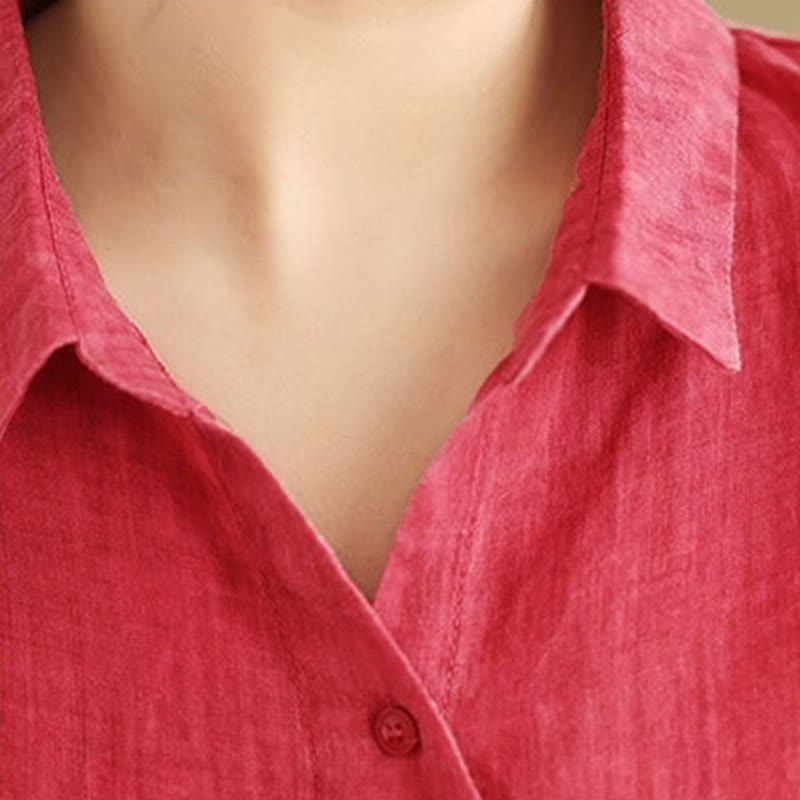 Camisa de algodón de manga larga para mujer con diseño irregular de Buddha Stones y botones - image 14