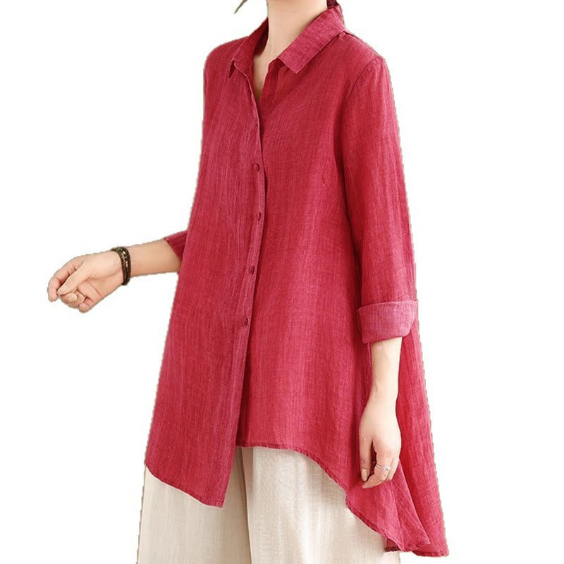 Camisa de algodón de manga larga para mujer con diseño irregular de Buddha Stones y botones - image 20