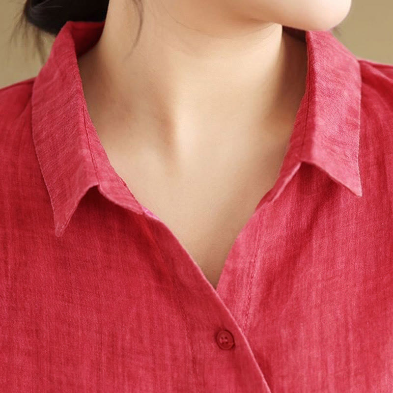 Camisa de algodón de manga larga para mujer con diseño irregular de Buddha Stones y botones - image 16