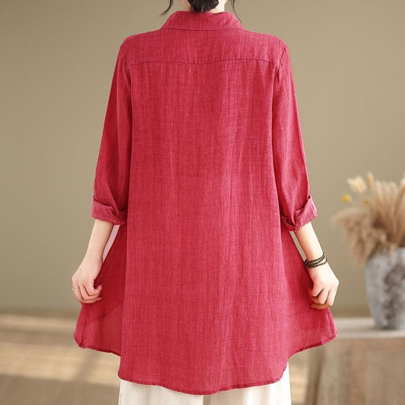 Camisa de algodón de manga larga para mujer con diseño irregular de Buddha Stones y botones - image 17