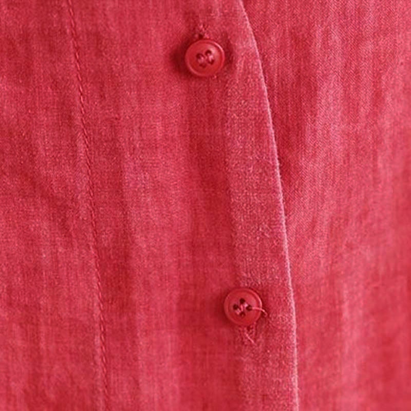 Camisa de algodón de manga larga para mujer con diseño irregular de Buddha Stones y botones - image 10