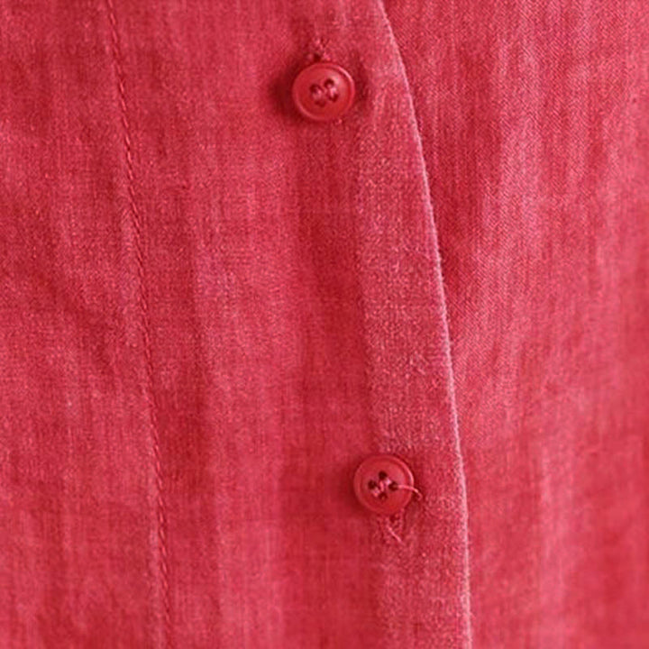 Camisa de algodón de manga larga para mujer con diseño irregular de Buddha Stones y botones - image 10