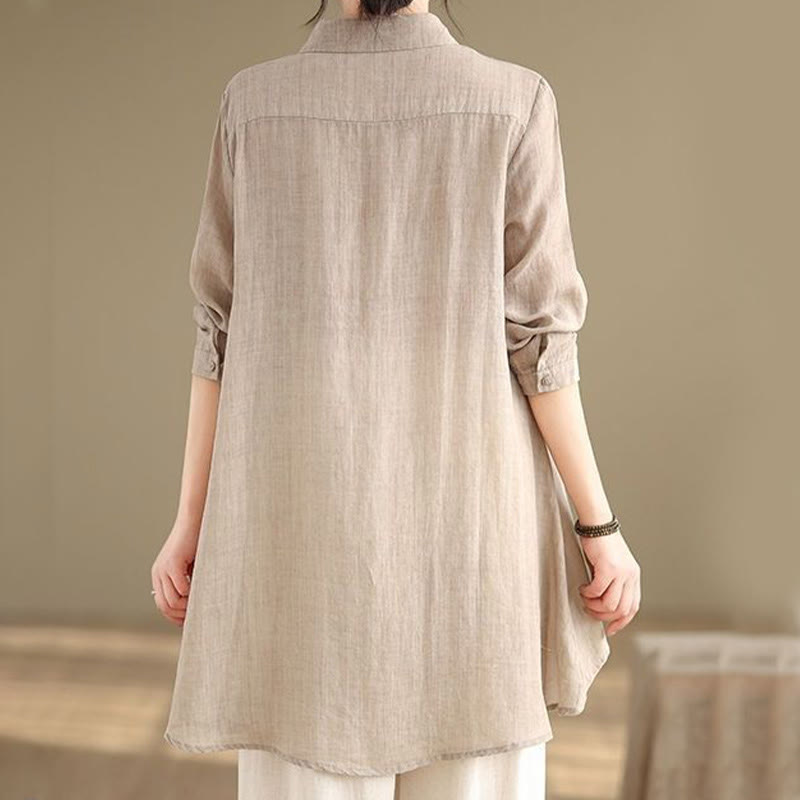 Camisa de algodón de manga larga para mujer con diseño irregular de Buddha Stones y botones - image 22