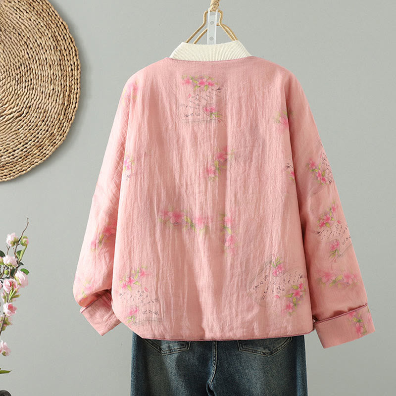 Chaqueta acolchada de algodón de manga larga para mujer con estampado de Buddha Stones y bolsillos - image 1