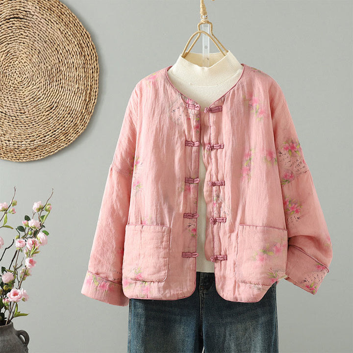 Chaqueta acolchada de algodón de manga larga para mujer con estampado de Buddha Stones y bolsillos - Rosa - US8-10，UK/AU12-14，EU40-42 (2XL) - image 0