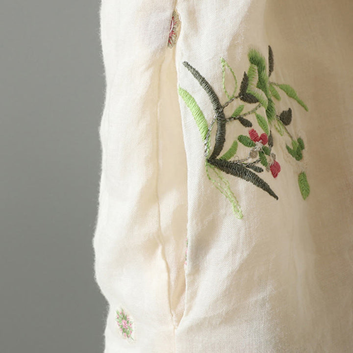 Chaqueta acolchada de algodón de manga larga para mujer con bordado de flores y Buddha Stones y bolsillos - image 7