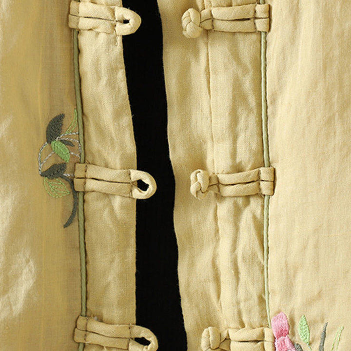 Chaqueta acolchada de algodón de manga larga para mujer con bordado de flores y Buddha Stones y bolsillos - image 14