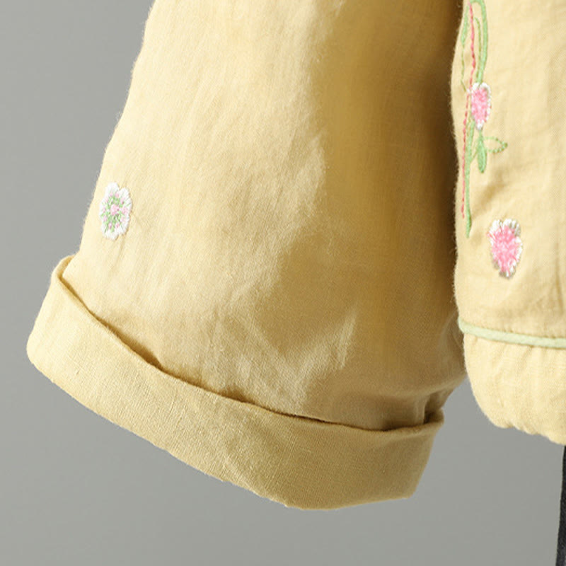 Chaqueta acolchada de algodón de manga larga para mujer con bordado de flores y Buddha Stones y bolsillos - image 15