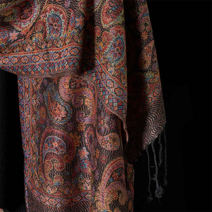 Bufanda chal suave con borlas y estampado de flores de anacardo morado de primavera con Buddha Stones - image 5