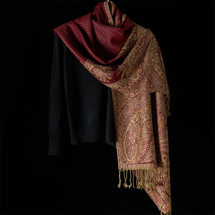 Buddha Stones Bufanda chal suave con borlas y estampado de flores y hojas largas de primavera - image 13