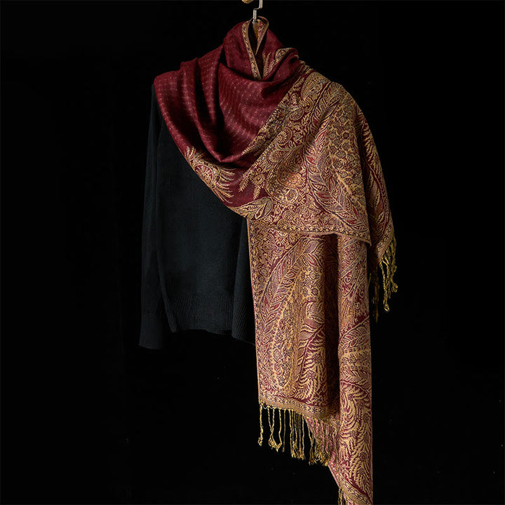 Buddha Stones Bufanda chal suave con borlas y estampado de flores y hojas largas de primavera - image 14