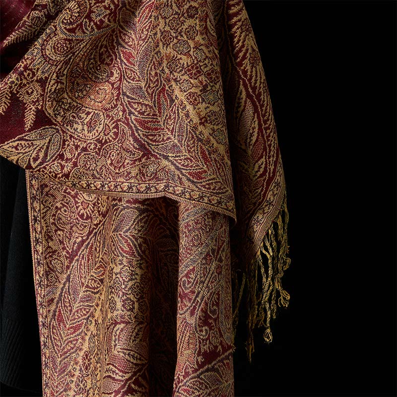 Buddha Stones Bufanda chal suave con borlas y estampado de flores y hojas largas de primavera - image 16