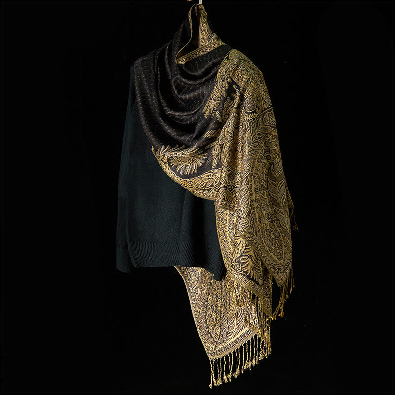 Buddha Stones Bufanda chal suave con borlas y estampado de flores y hojas largas de primavera - image 7