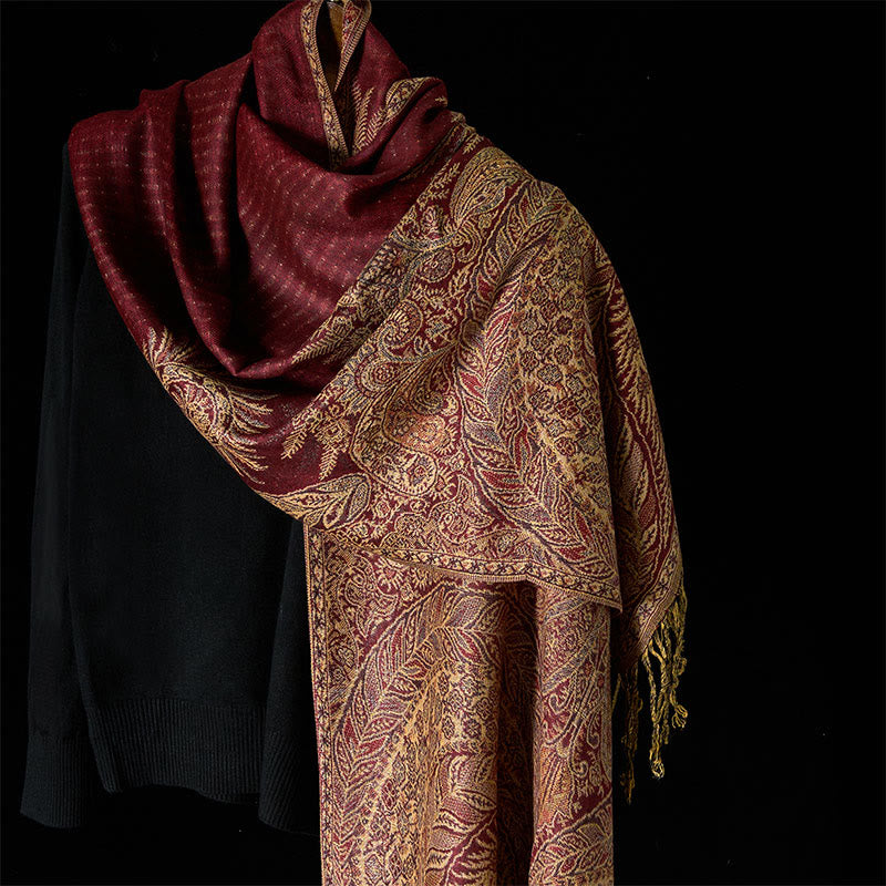 Buddha Stones Bufanda chal suave con borlas y estampado de flores y hojas largas de primavera - IndianRed - 175*70 cm - image 12