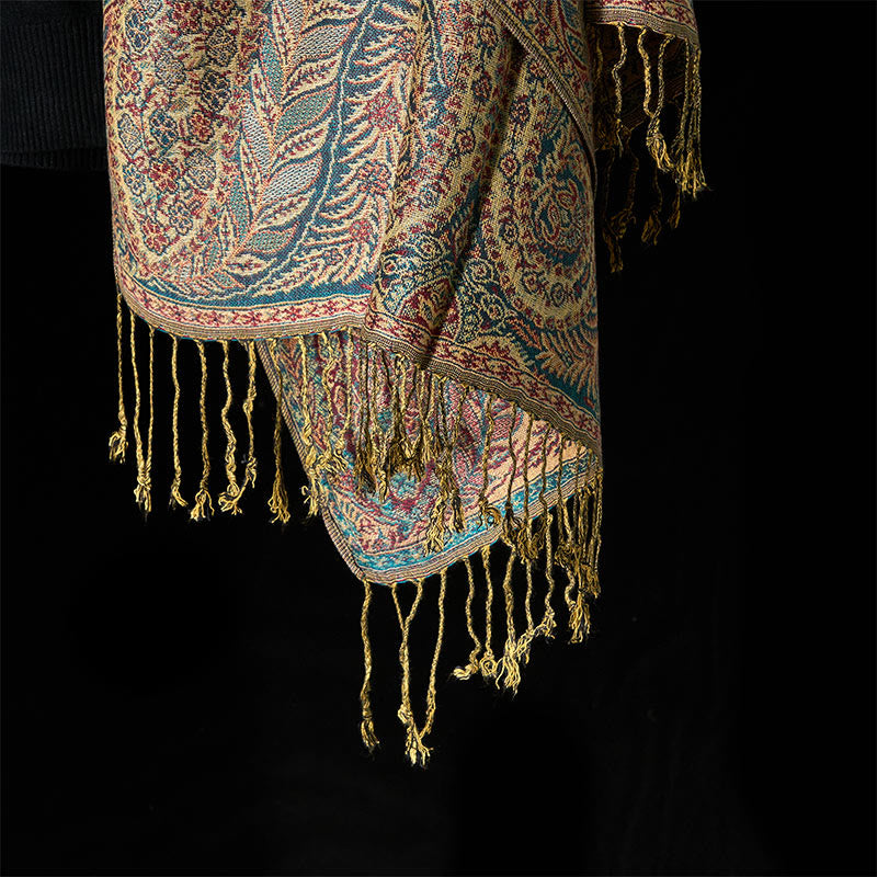 Buddha Stones Bufanda chal suave con borlas y estampado de flores y hojas largas de primavera - image 11