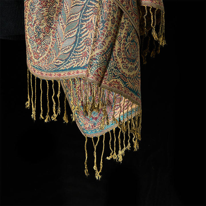 Buddha Stones Bufanda chal suave con borlas y estampado de flores y hojas largas de primavera - image 11