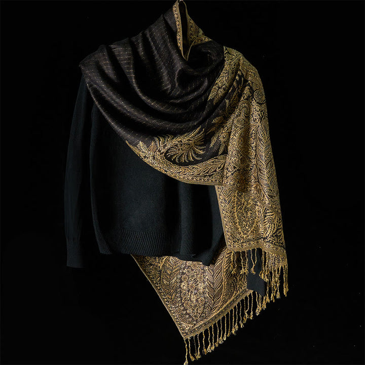 Buddha Stones Bufanda chal suave con borlas y estampado de flores y hojas largas de primavera - image 6