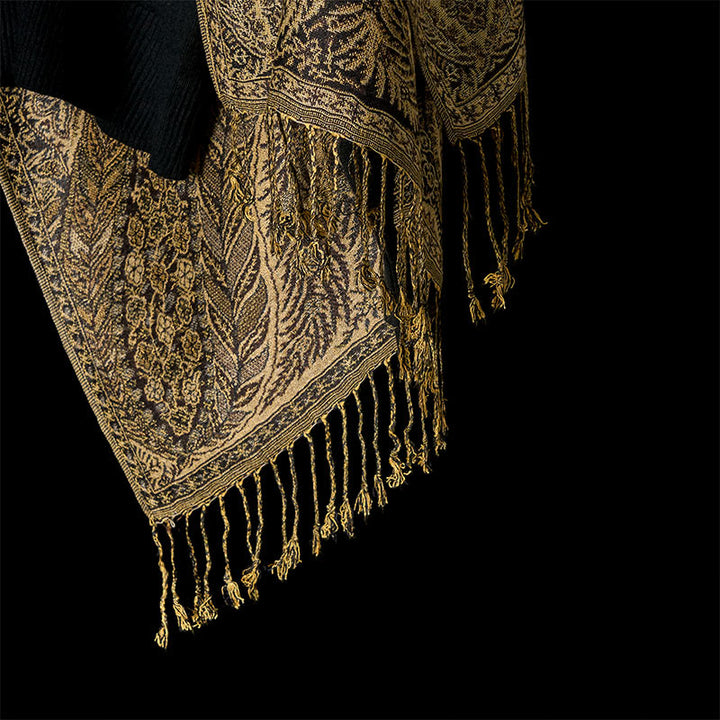 Buddha Stones Bufanda chal suave con borlas y estampado de flores y hojas largas de primavera - image 10