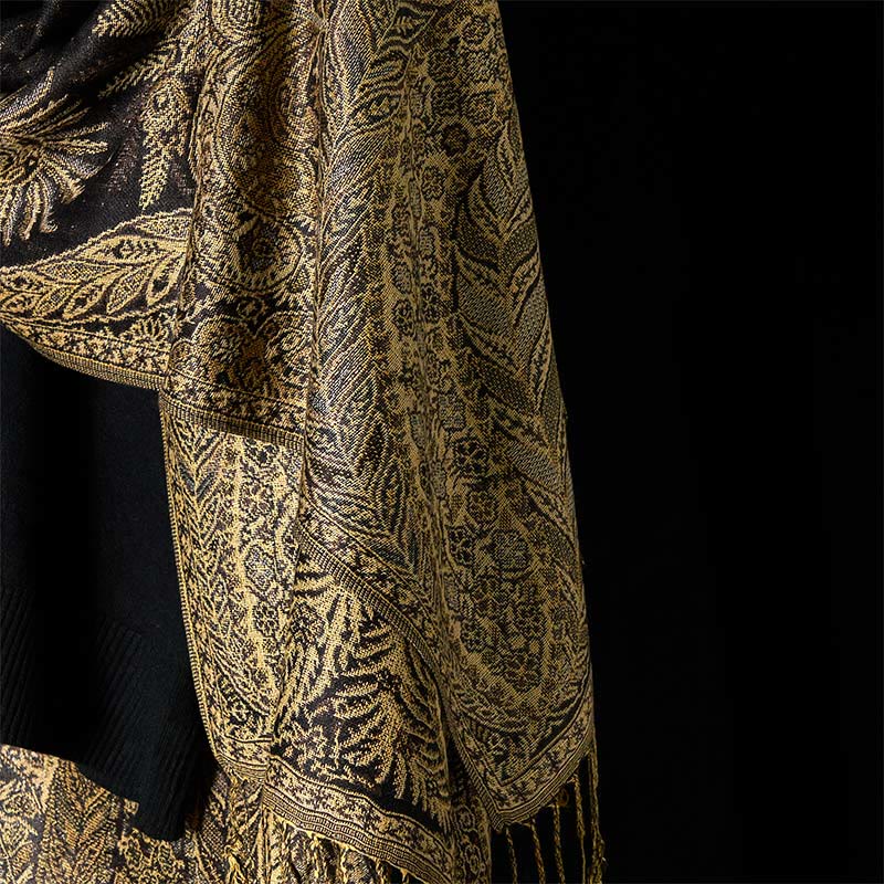 Buddha Stones Bufanda chal suave con borlas y estampado de flores y hojas largas de primavera - image 9