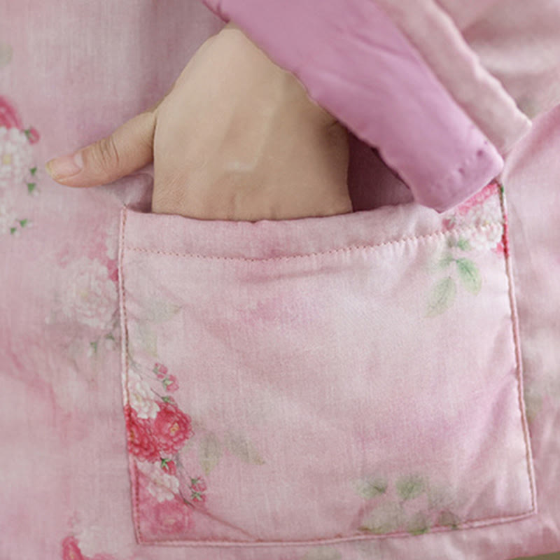 Chaqueta acolchada de algodón de manga larga para mujer con estampado de flores y Buddha Stones y bolsillos - image 8