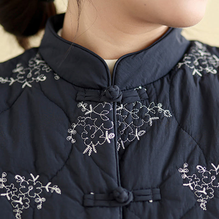 Chaleco de algodón sin mangas para mujer con botones de rana bordados con Buddha Stones y bolsillos - image 7